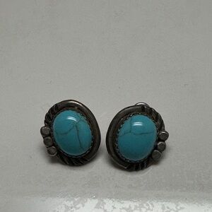Turquoise Stone Earrings Sterling Backing